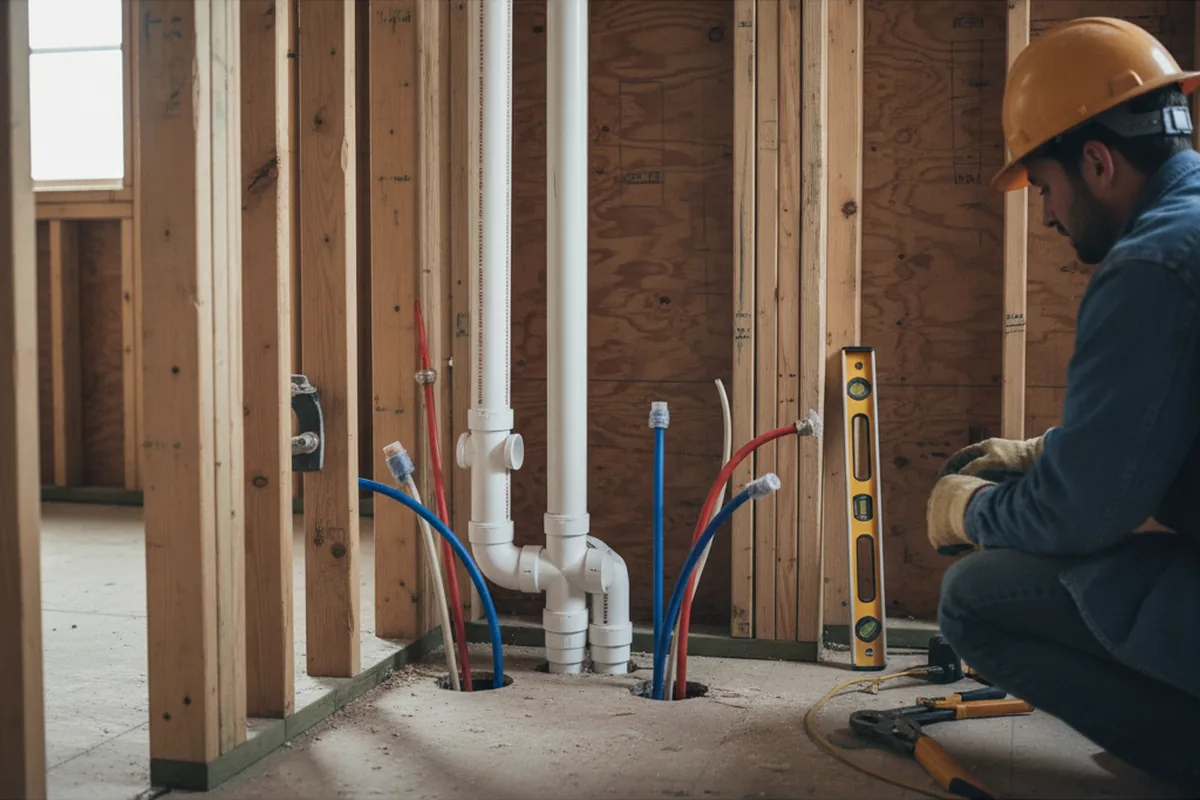 Drain and supply rough-in during Sump Pump Repair in Saint Cloud